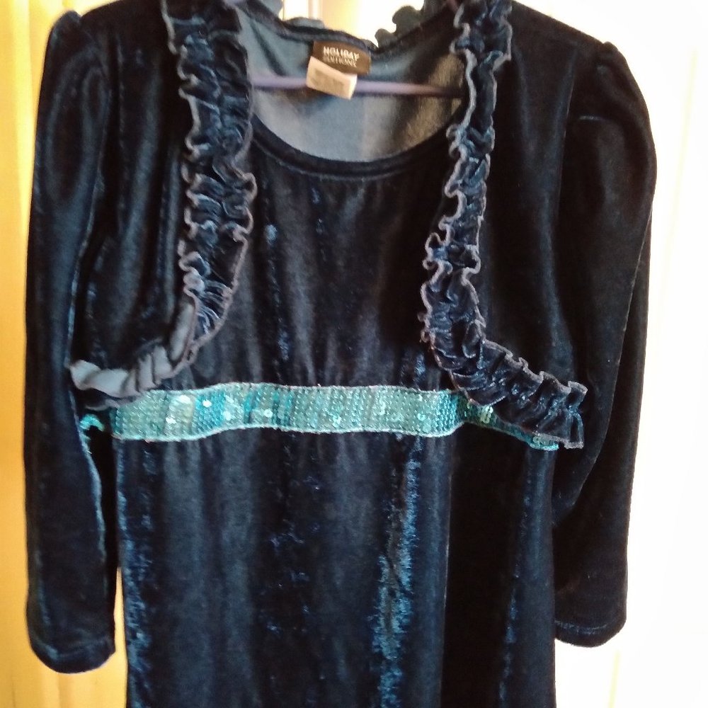BLUE VELOUR DRESS - Picture 2 of 7